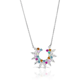 18k Amazonia (cocar) White Gold Necklace With 0.68 Cts Vs-Gh Diamonds  And Citrine And Topaz And Sapphire And Ruby And Emerald And Peridot