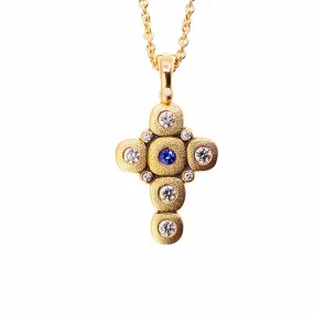 18K Candy Sapphire & Diamond Cross Pendant - M-55S-Blue