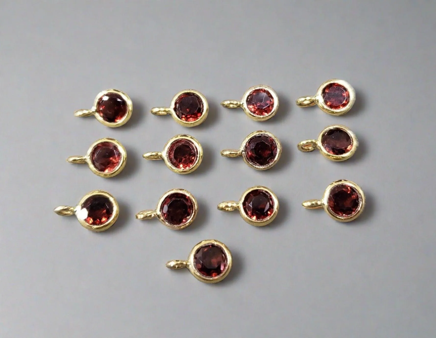 18k Gold Round Red Garnet Charm