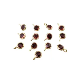 18k Gold Round Red Garnet Charm