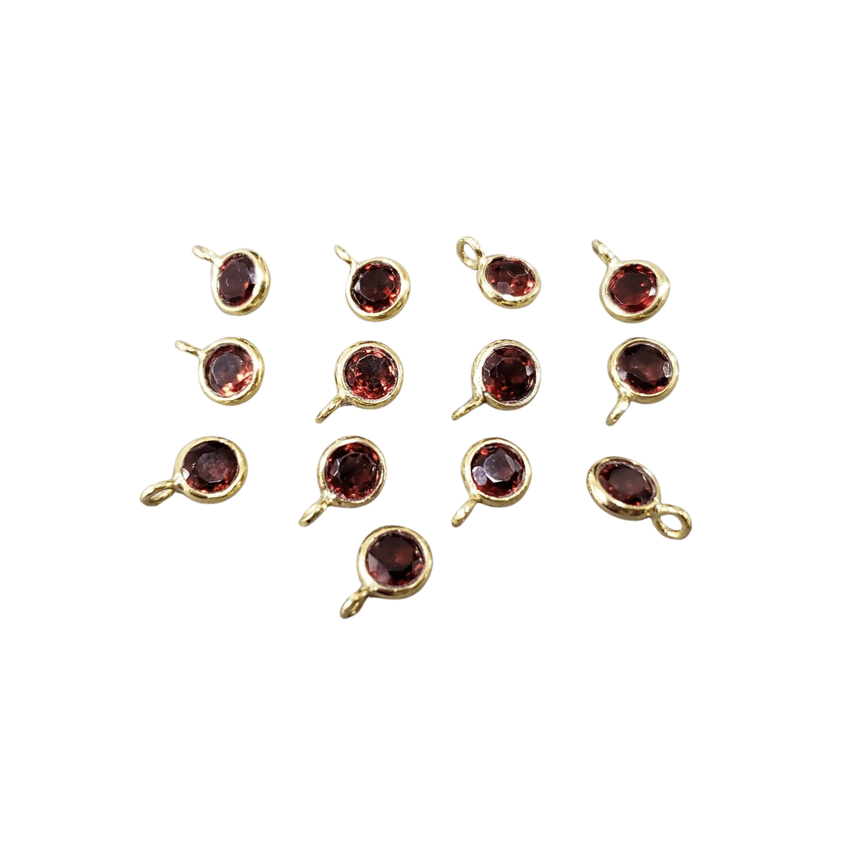 18k Gold Round Red Garnet Charm