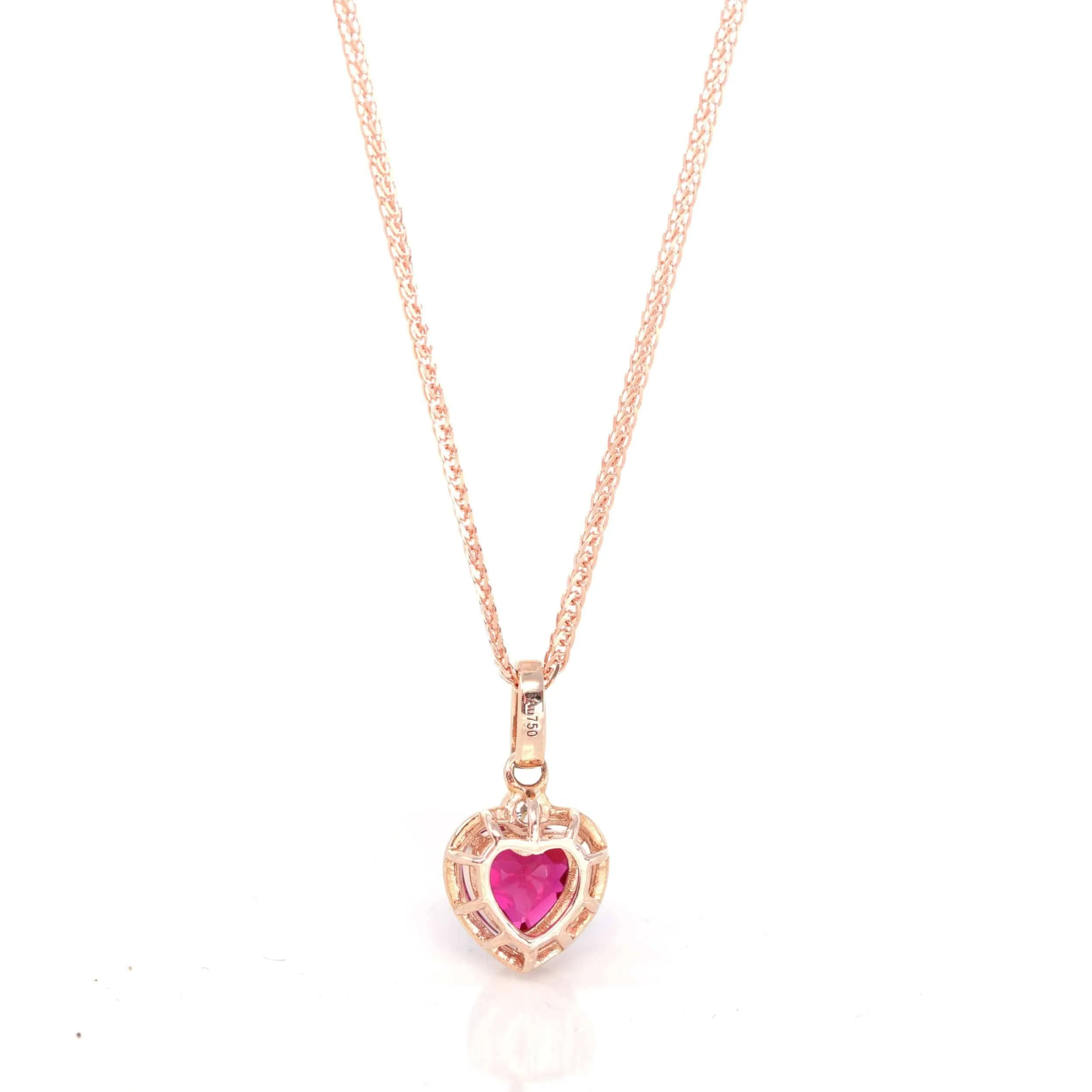 18k Rose Gold  Lab. Created Ruby & CZ Pendant Necklace