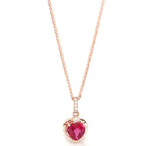 18k Rose Gold  Lab. Created Ruby & CZ Pendant Necklace