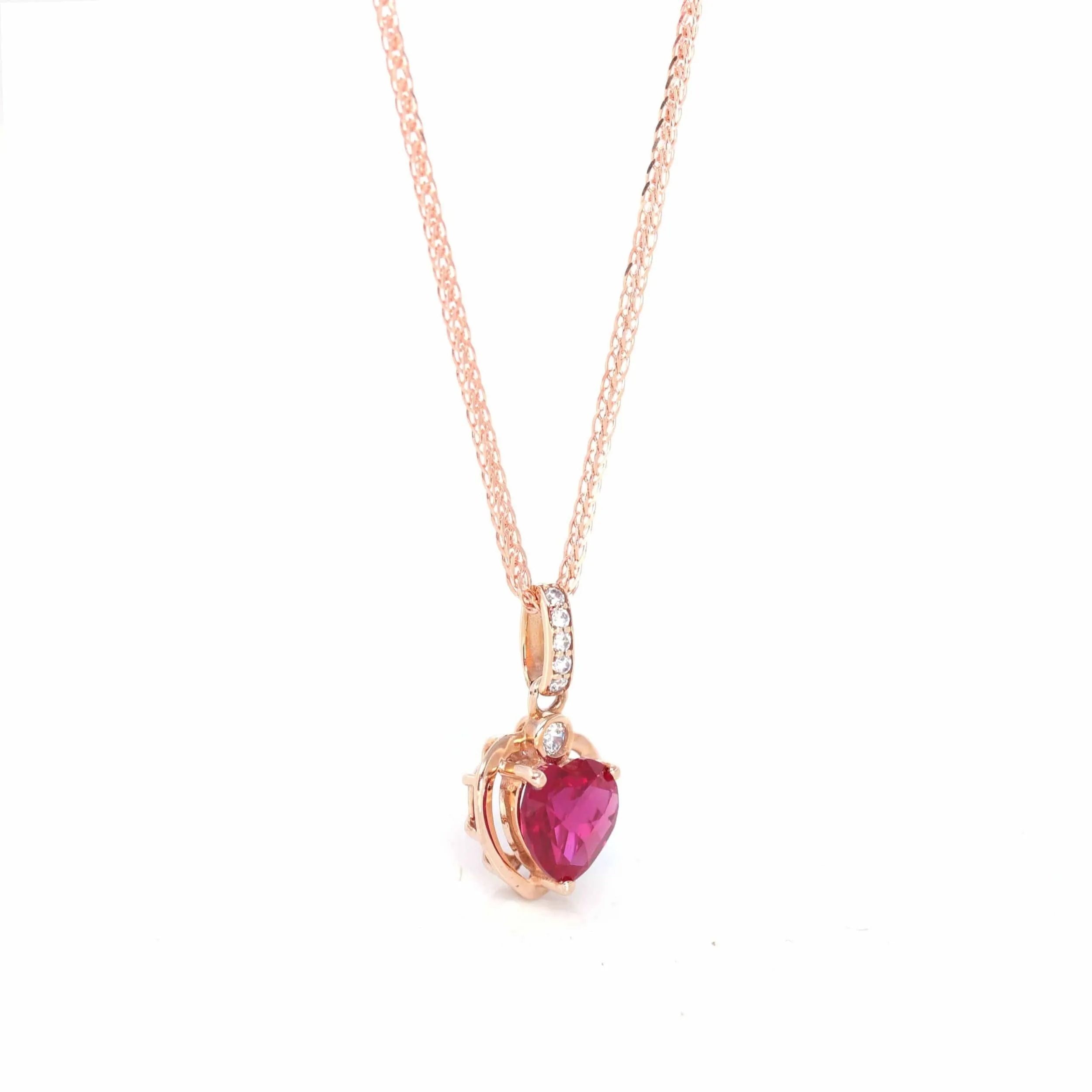 18k Rose Gold  Lab. Created Ruby & CZ Pendant Necklace