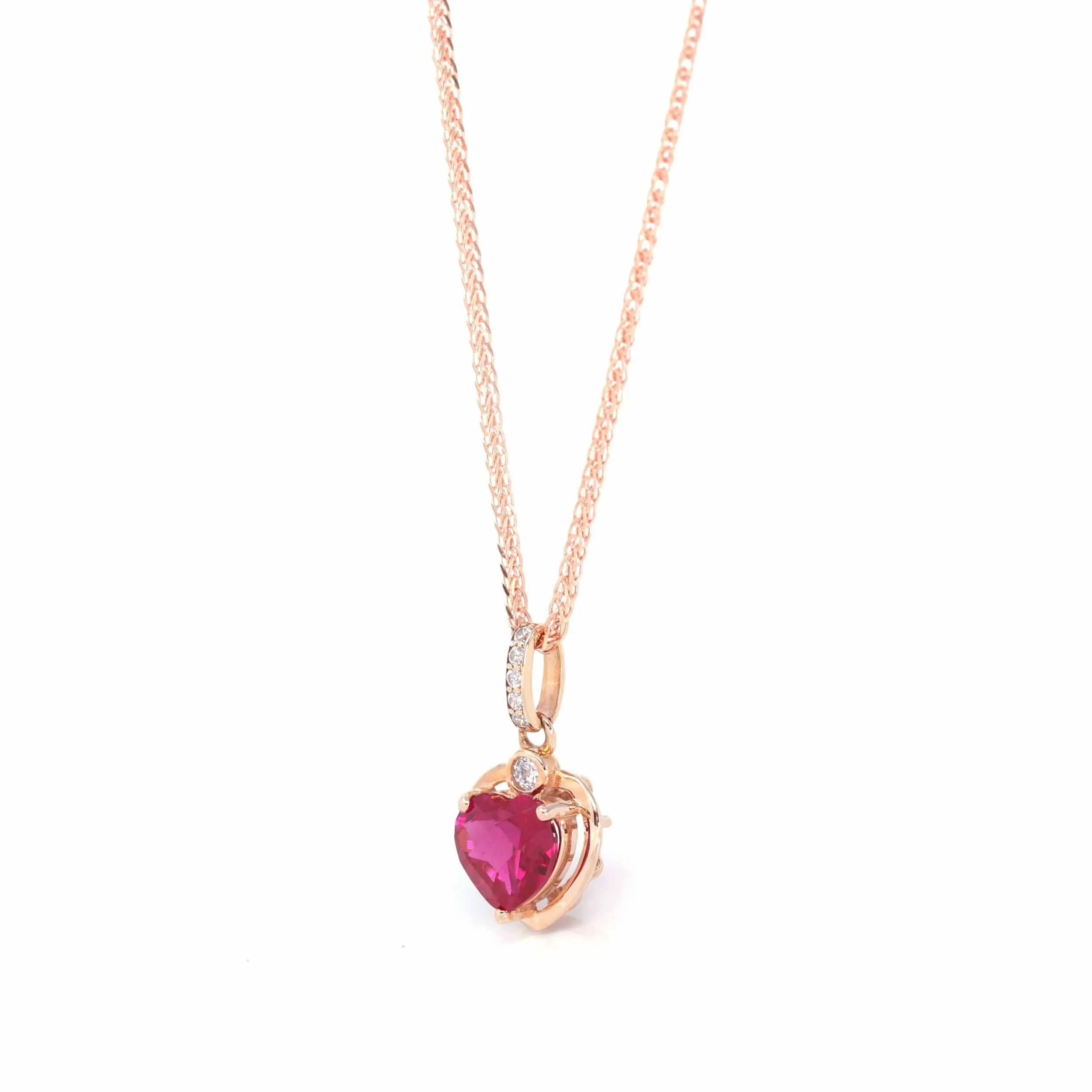 18k Rose Gold  Lab. Created Ruby & CZ Pendant Necklace