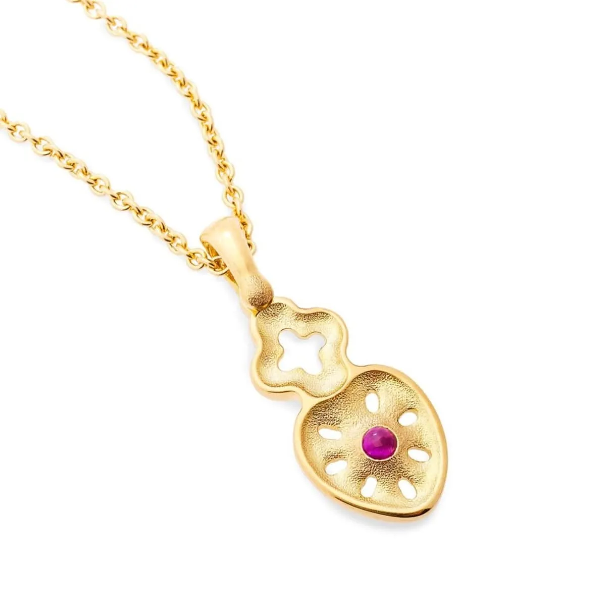 18K Sacred Heart Ruby Pendant & Chain - M-14015