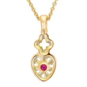 18K Sacred Heart Ruby Pendant & Chain - M-14015