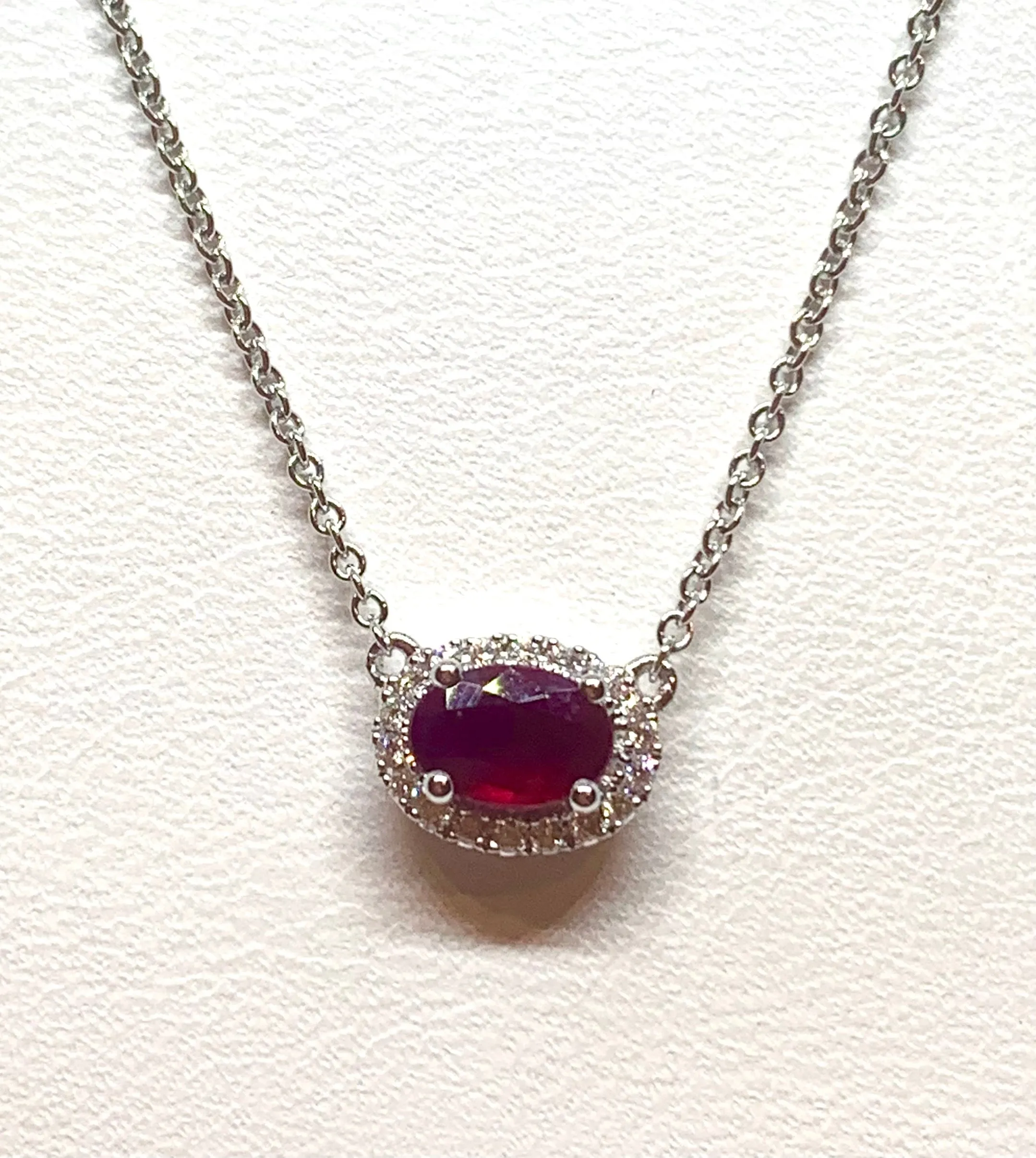 18kt White Gold Natural Ruby and Diamond Pendant