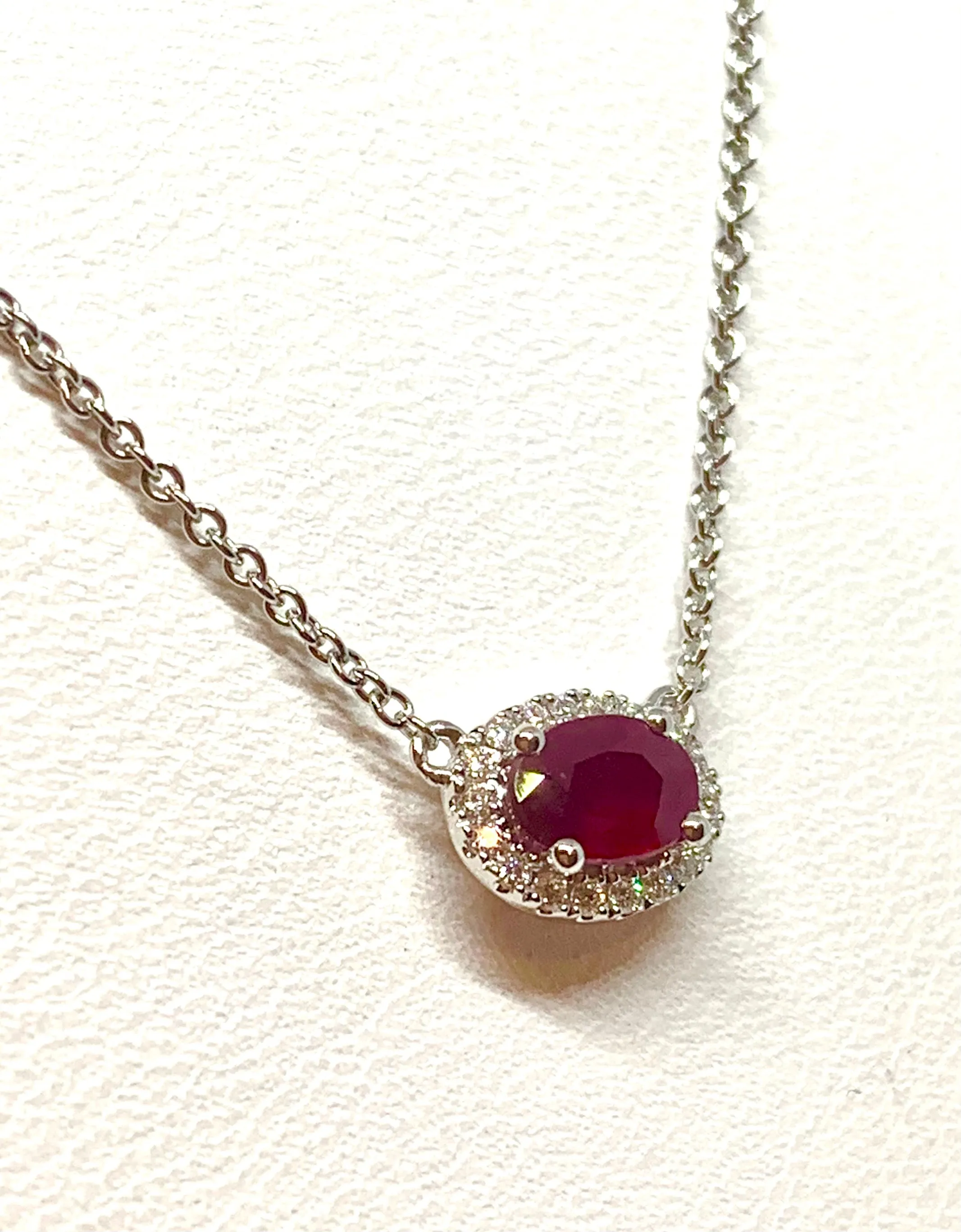 18kt White Gold Natural Ruby and Diamond Pendant