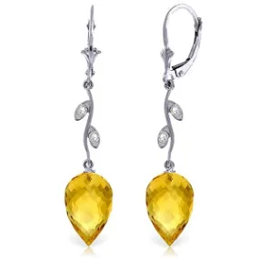 19.02 Carat 14K Solid White Gold Diamond Drop Citrine Earrings