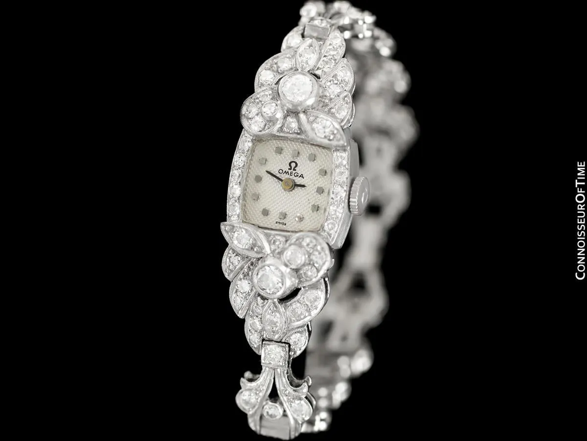 1950's Vintage Ladies Watch with Omega Movement - Platinum, over 3.5 Carats of Diamonds