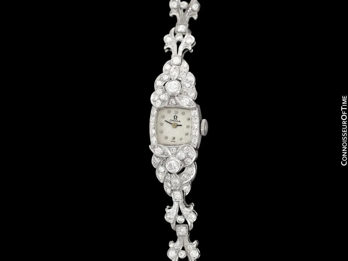 1950's Vintage Ladies Watch with Omega Movement - Platinum, over 3.5 Carats of Diamonds