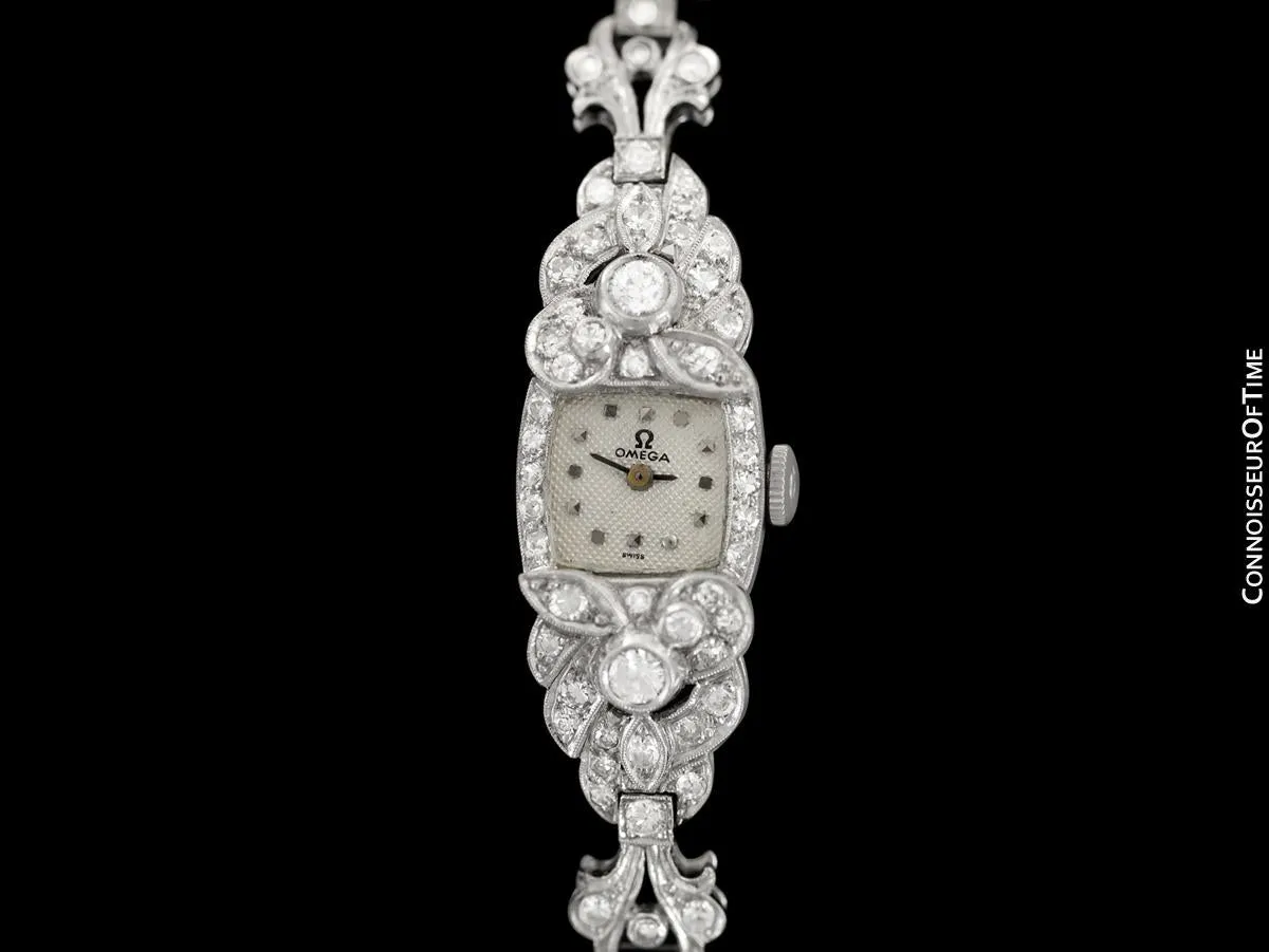 1950's Vintage Ladies Watch with Omega Movement - Platinum, over 3.5 Carats of Diamonds