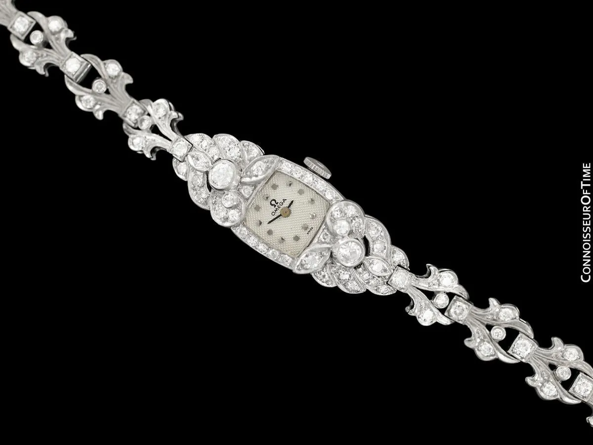 1950's Vintage Ladies Watch with Omega Movement - Platinum, over 3.5 Carats of Diamonds