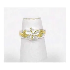 2 TONE YELLOW 925 SILVER 8MM HAWAIIAN PLUMERIA FLOWER CUT OUT SCROLL TOE RING CZ