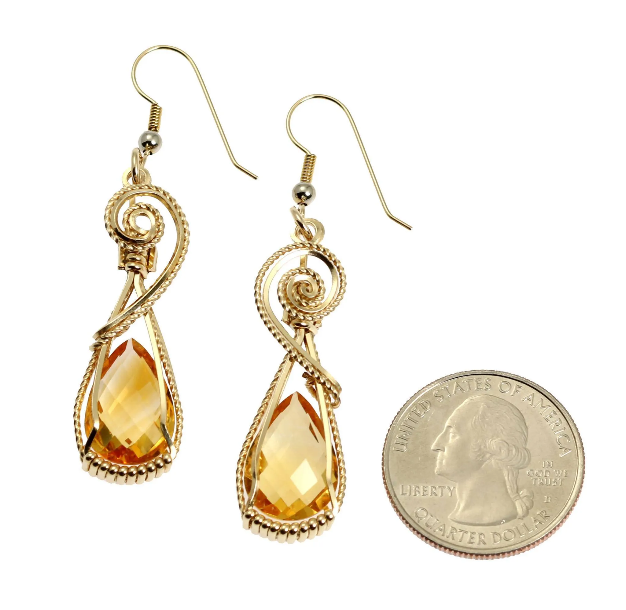 21 CT Checkerboard Cut Citrine 14K Gold-filled Earrings