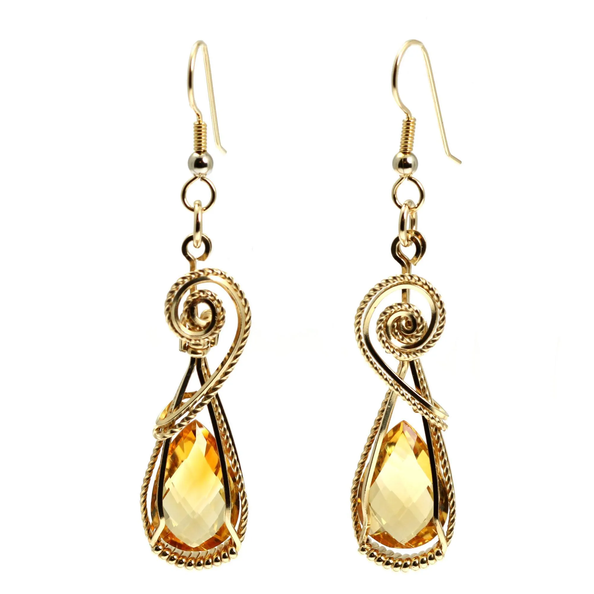 21 CT Checkerboard Cut Citrine 14K Gold-filled Earrings