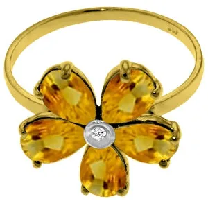 2.22 Carat 14K Solid Yellow Gold Coming Up Daisies Citrine Diamond Ring