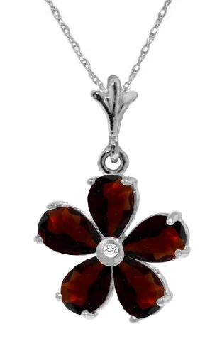 2.22 Carat 14K Solid Yellow Gold Necklace Natural Garnet Diamond