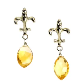 23 CT Citrine Sterling Silver Fleur-de-lis Earrings