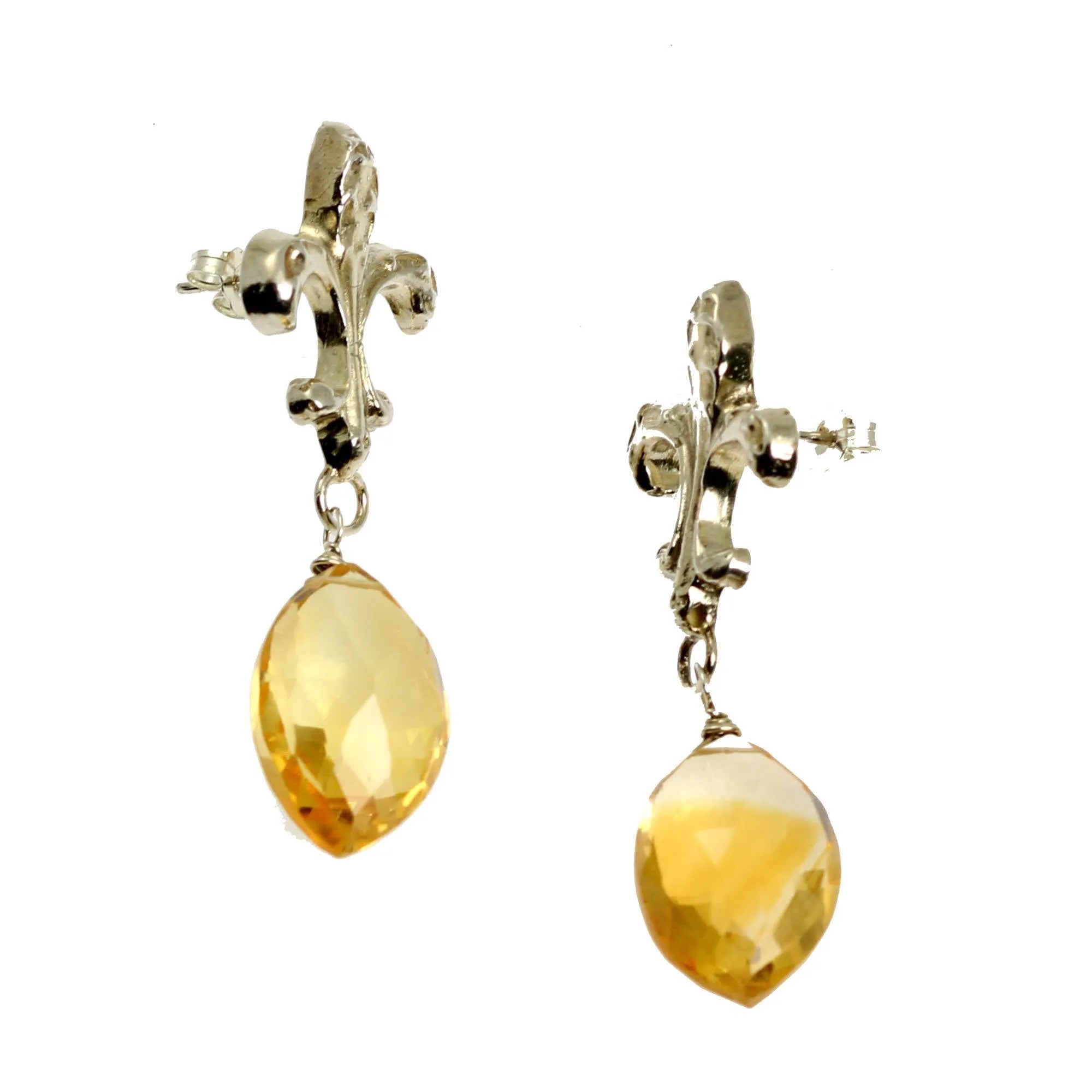 23 CT Citrine Sterling Silver Fleur-de-lis Earrings