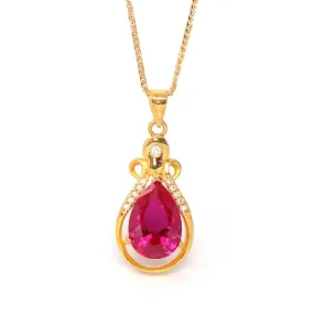 24k Yellow Gold Lab Created Ruby & CZ Pendant Necklace