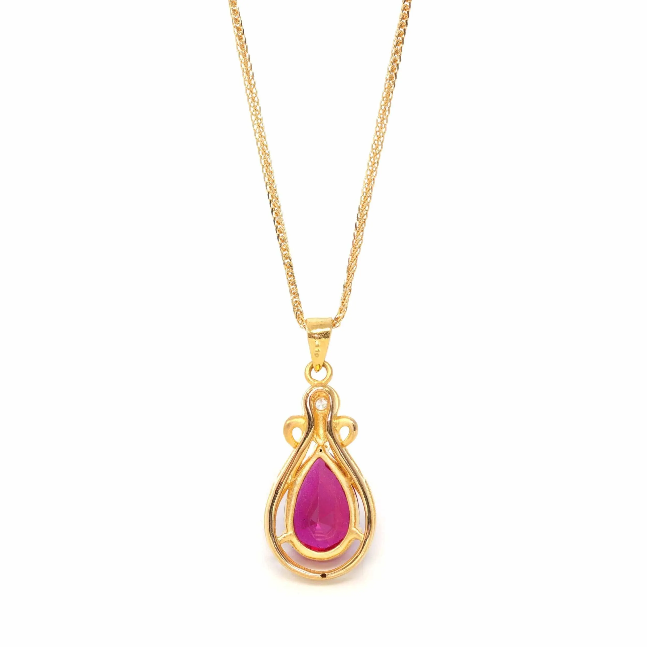 24k Yellow Gold Lab Created Ruby & CZ Pendant Necklace