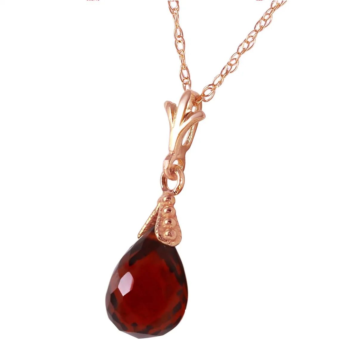 2.5 Carat 14K Solid Rose Gold Necklace Briolette Garnet