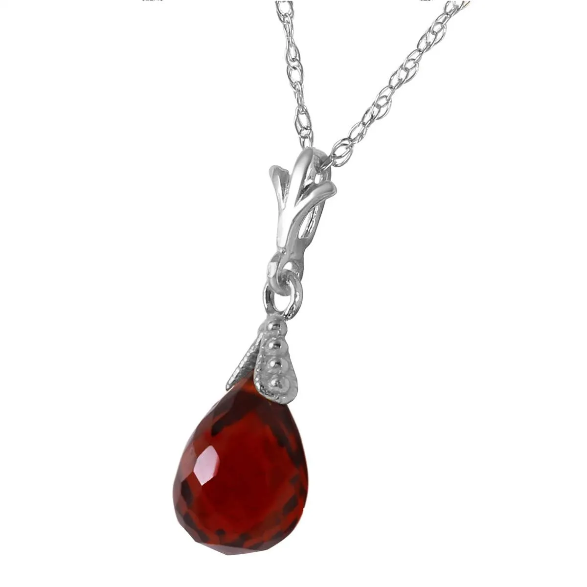 2.5 Carat 14K Solid White Gold Necklace Briolette Garnet