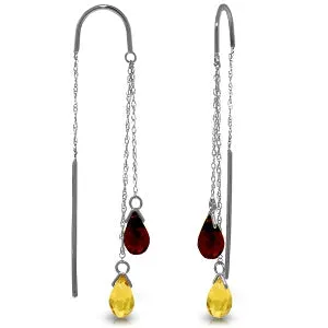 2.5 Carat 14K Solid White Gold Threaded Dangles Earrings Citrine Garnet