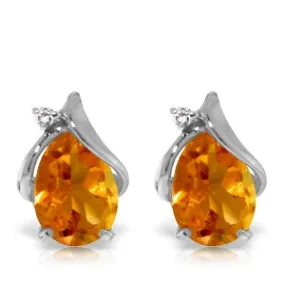 3.26 Carat 14K Solid White Gold Stud Earrings Diamond Citrine