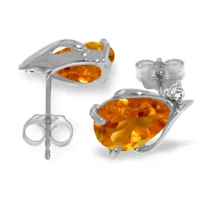 3.26 Carat 14K Solid White Gold Stud Earrings Diamond Citrine