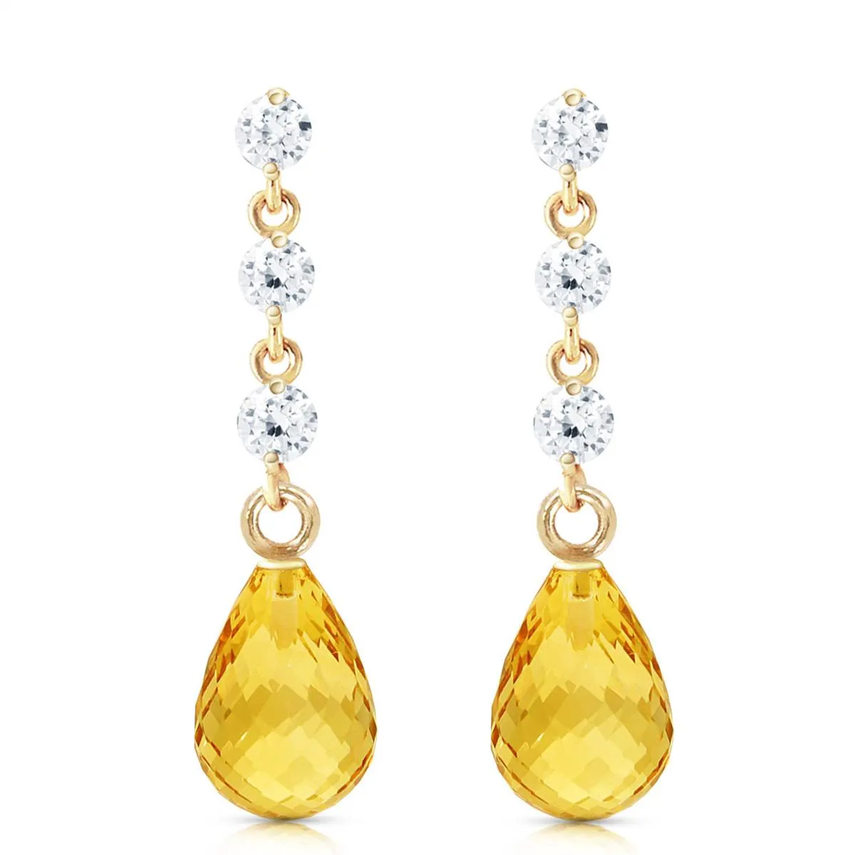 3.3 Carat 14K Solid Yellow Gold Queenie Citrine Diamond Earrings