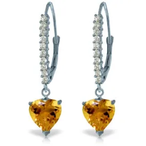 3.55 Carat 14K Solid White Gold Leverback Earrings Natural Diamond Citrine