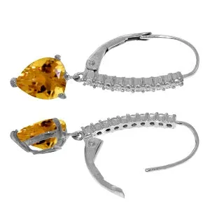 3.55 Carat 14K Solid White Gold Leverback Earrings Natural Diamond Citrine