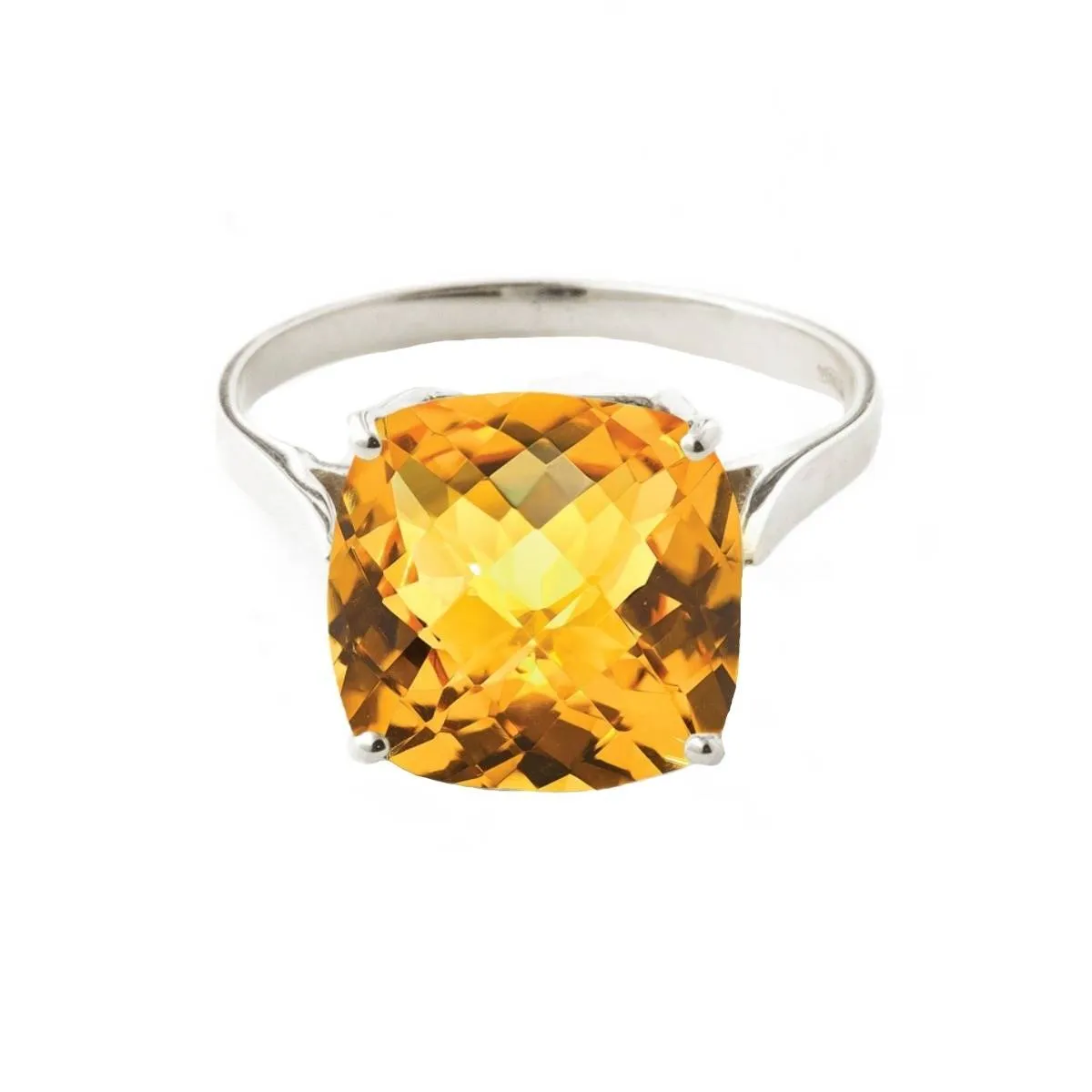 3.6 Carat 14K Solid White Gold Ring Natural Checkerboard Cut Citrine
