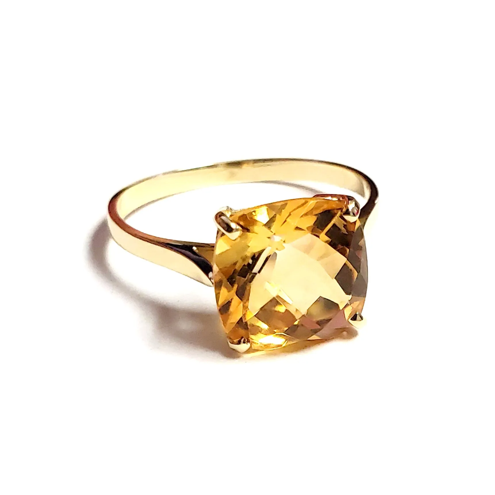 3.6 Carat 14K Yellow Gold Ring Checkerboard Cut Natural Citrine