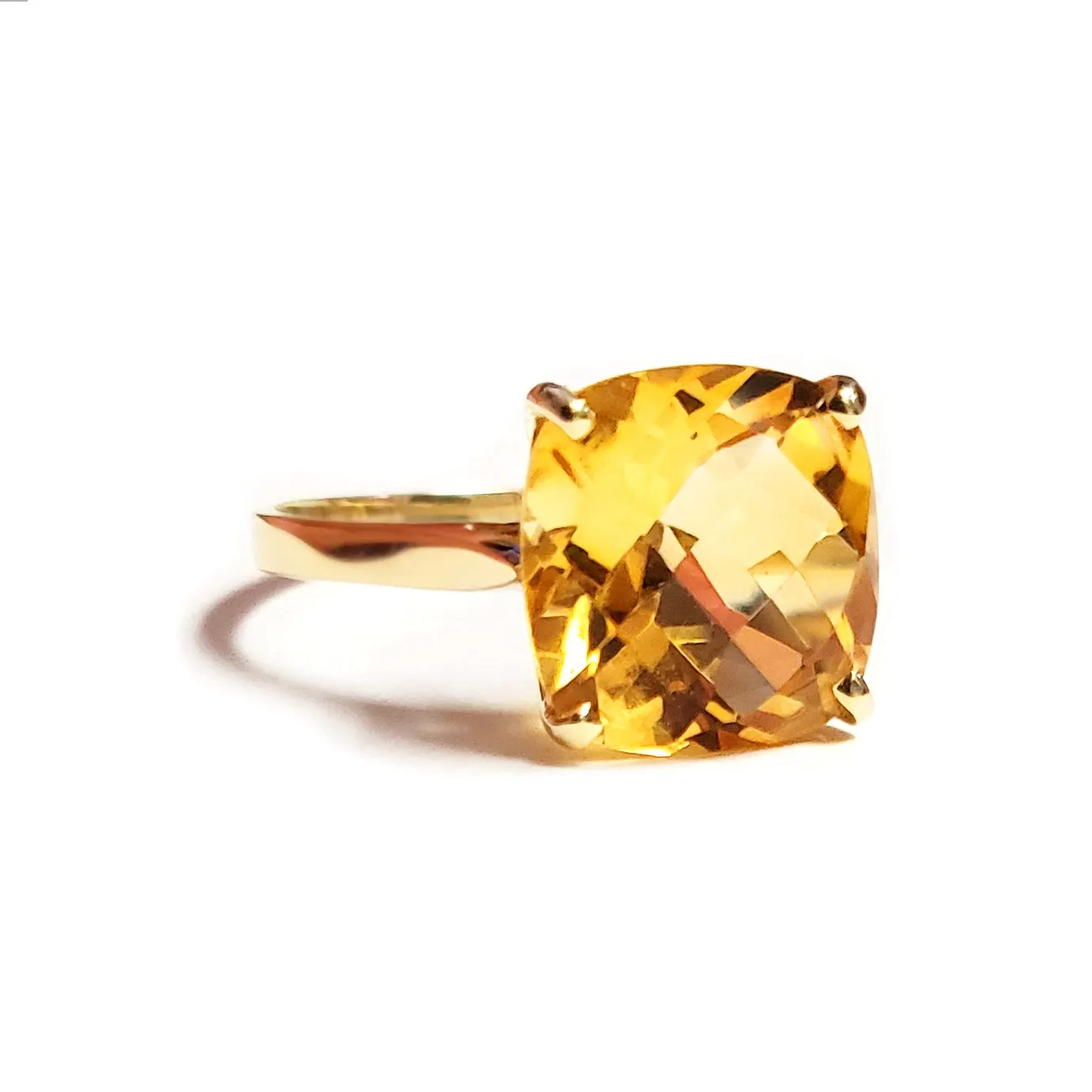 3.6 Carat 14K Yellow Gold Ring Checkerboard Cut Natural Citrine