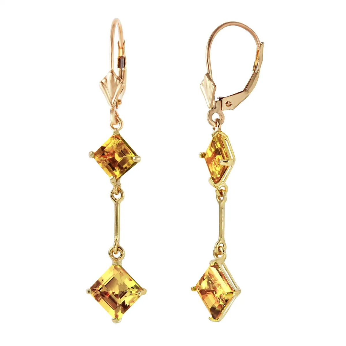 3.75 Carat 14K Solid Yellow Gold Leverback Earrings Citrine
