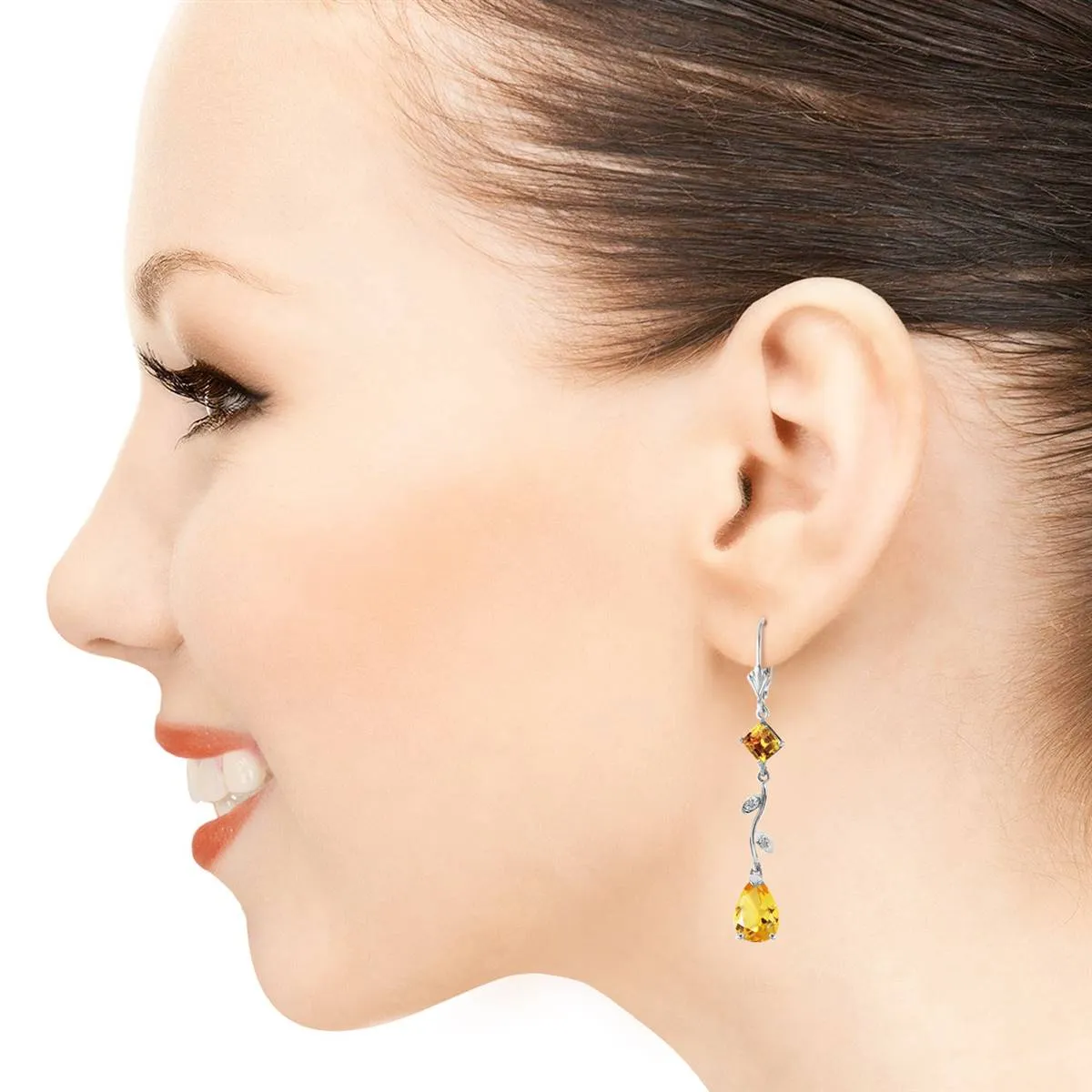 3.97 Carat 14K Solid White Gold Chandelier Earrings Diamond Citrine