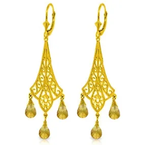 4.2 Carat 14K Solid Yellow Gold Chandelier Earrings Briolette Citrine