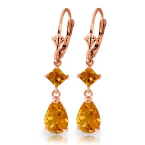 4.5 Carat 14K Solid Rose Gold Leverback Earrings Citrine