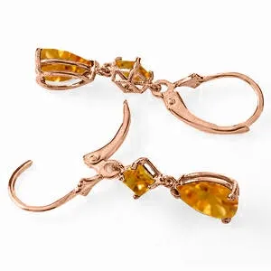 4.5 Carat 14K Solid Rose Gold Leverback Earrings Citrine