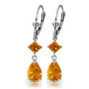 4.5 Carat 14K Solid White Gold Leverback Earrings Citrine