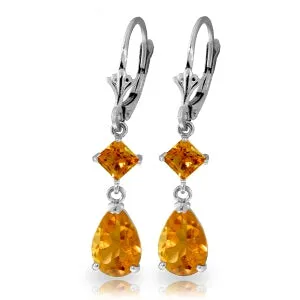 4.5 Carat 14K Solid White Gold Leverback Earrings Citrine