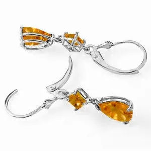 4.5 Carat 14K Solid White Gold Leverback Earrings Citrine