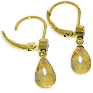 4.53 Carat 14K Solid Yellow Gold Femme Citrine Diamond Earrings