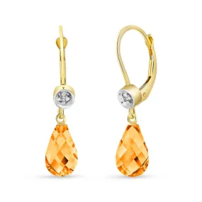 4.53 Carat 14K Solid Yellow Gold Femme Citrine Diamond Earrings