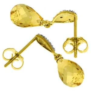 4.53 Carat 14K Solid Yellow Gold Splendid Citrine Diamond Earrings