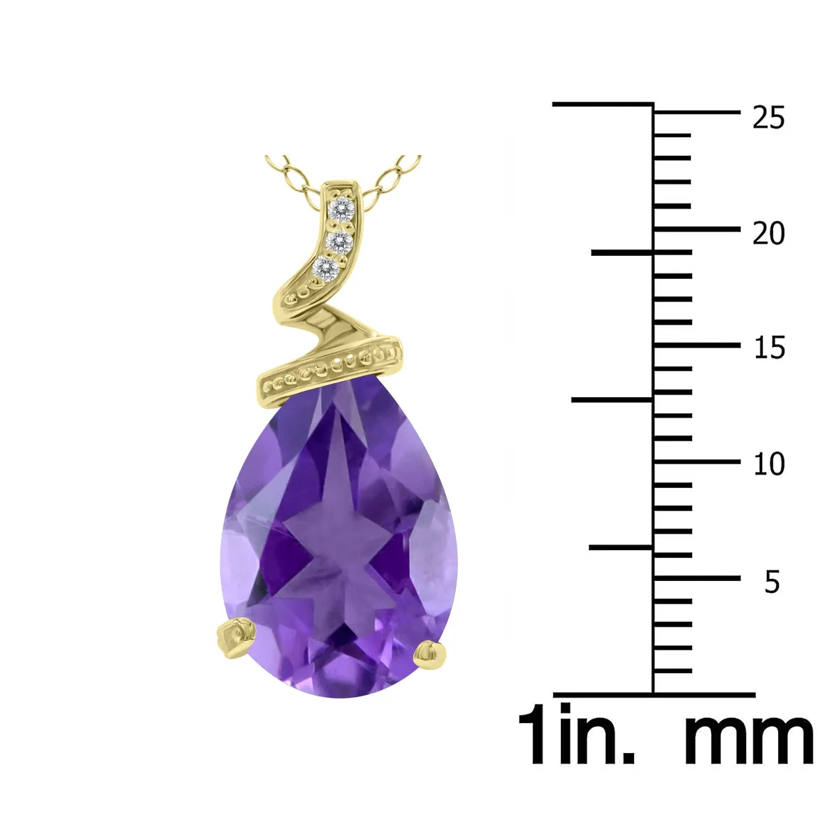 5 Carat Pear Shaped Amethyst & Diamond Pendant In 10K Yellow Gold